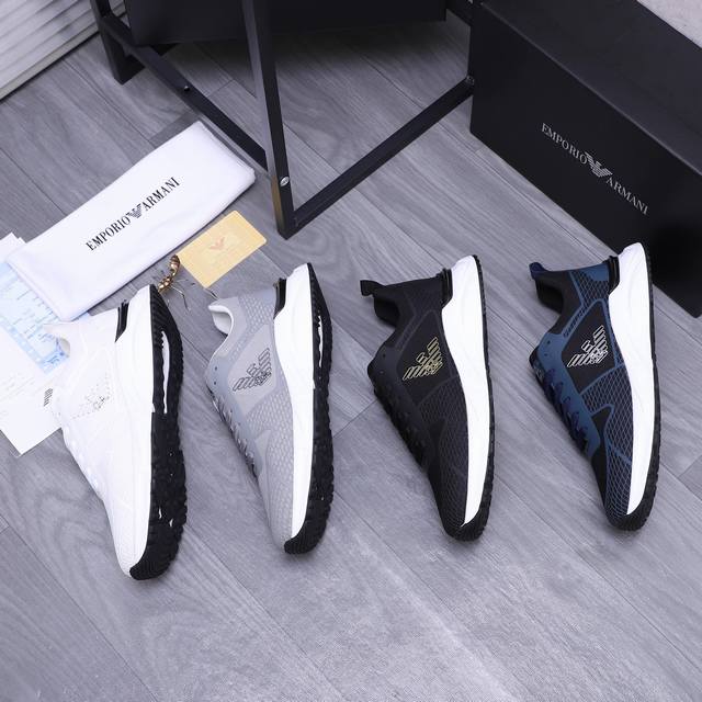 商品商标：Armani 阿玛尼 休闲鞋 正码码数 39-44 商品材料：精选牛皮拼接鞋面 透气网内里 橡胶大底