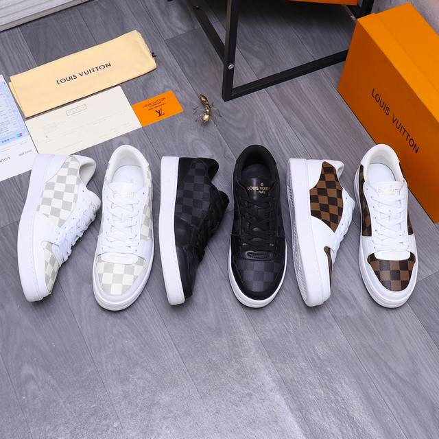 商品商标：Louis Vuitton 路易威登 休闲鞋 板鞋 正码码数 38-44 商品材料：精选牛皮拼接经典格纹鞋面 透气网内里 橡胶大底