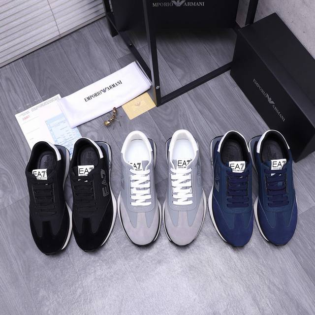 商品商标：Armani 阿玛尼 休闲鞋 正码码数 38-45 商品材料：精选牛皮拼接鞋面 牛皮鞋垫 透气网内里 橡胶大底 - 点击图像关闭