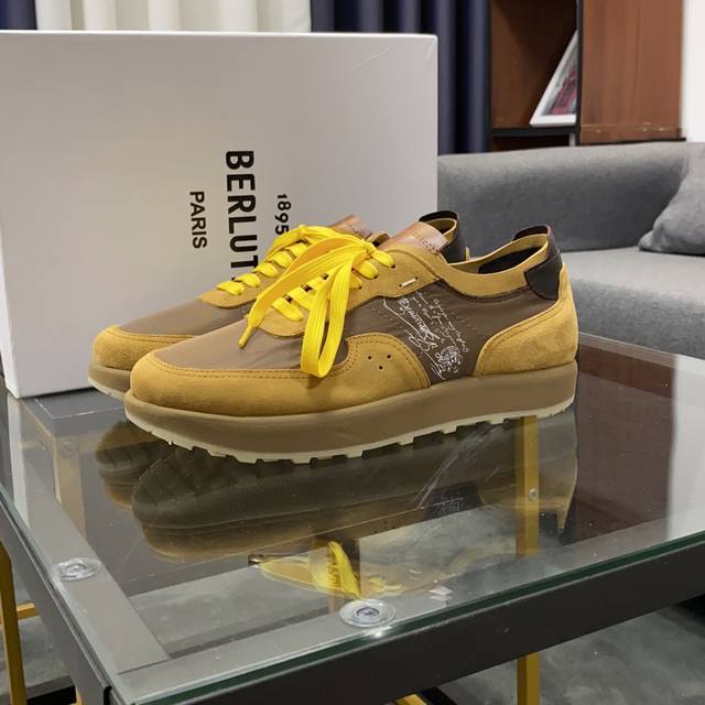 商品商标:Berluti 伯尔鲁帝 运动鞋 正码码数:38-44 商品材料:运动休闲男鞋，牛皮拼接布料制面羊皮垫脚做工精致、脚感极佳，Tpu橡胶底，炫酷时尚，最