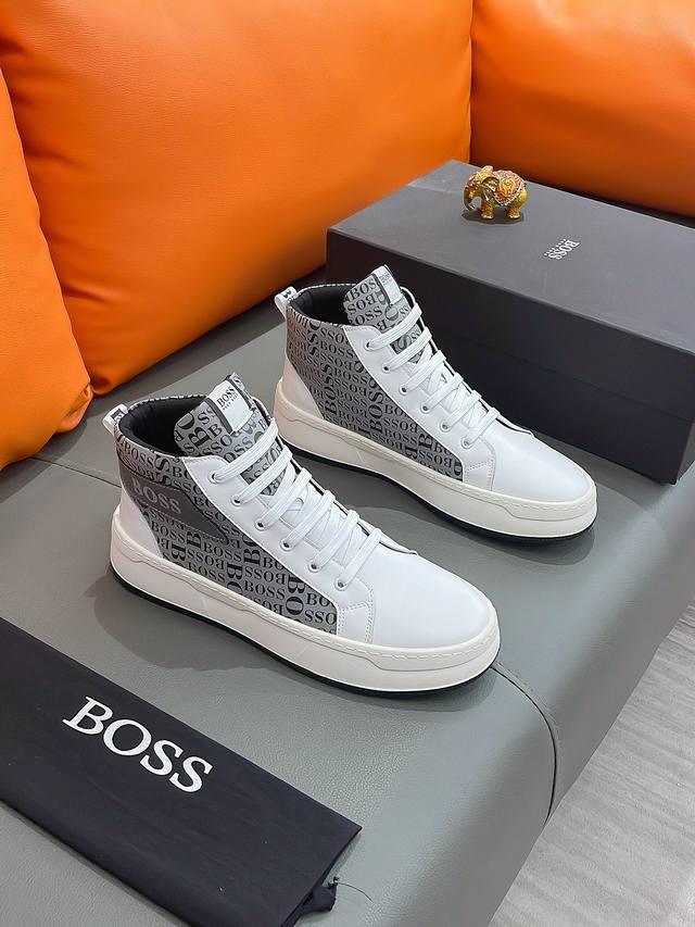 商品名称：Boss 波士 正规码数 38-44 高帮鞋 商品材料：精选 进口牛皮鞋面，舒适羊皮内里 ；原厂大底。