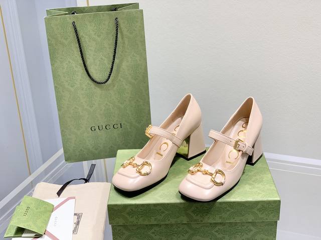 Gucci古奇22年夏季新款 Baby玛丽珍高跟单鞋 真皮底 跟高:7.5Cm 35-39 订做34.40无退换