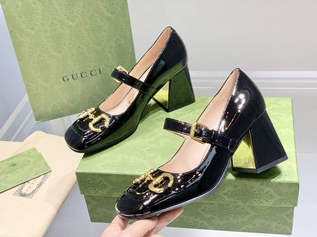 Gucci古奇22年夏季新款 Baby玛丽珍高跟单鞋 真皮底 跟高:7.5Cm 35-39 订做34.40无退换