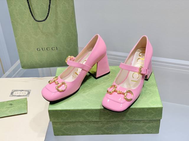 Gucci古奇22年夏季新款 Baby玛丽珍高跟单鞋 真皮底 跟高:7.5Cm 35-39 订做34.40无退换