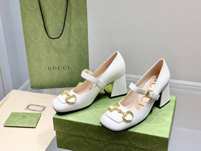 Gucci古奇22年夏季新款 Baby玛丽珍高跟单鞋 真皮底 跟高:7.5Cm 35-39 订做34.40无退换