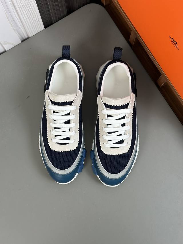 Hermes 顶级 Size ：39-44 38.45可订做 爱马仕bouncing运动鞋，男士休闲运动鞋， 鞋面针织、小牛皮和麂皮山羊皮运动鞋。 轻盈鞋底装