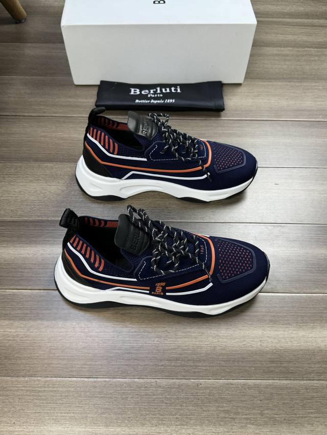 Berluti 伯尔鲁帝 布鲁提 -高端品质 原单 -鞋面：改色纳帕小牛皮、品牌飞织布匹、鞋身注塑品牌模块 -内里：网布，垫脚；水染牛皮 -大底：超轻tpu发泡