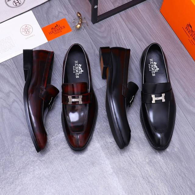 商品商标：Hermes 爱马仕 商务正装皮鞋 正码码数 38-44 商品材料：精选牛皮鞋面 牛皮内里 原版大底