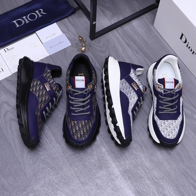 商品商标：Dior 迪奥 休闲鞋 正码码数 38-44 商品材料：精选牛皮拼接鞋面 牛皮鞋垫 透气网内里 橡胶大底