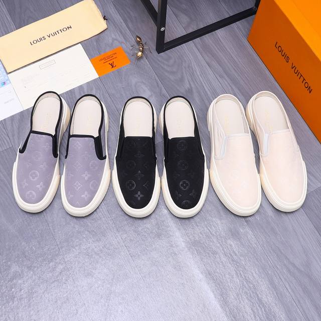 商品商标：Louis Vuitton 路易威登 ] 半拖 拖鞋 正码码数 38-44 商品材料：精选 透气压纹鞋面 猪皮内里 橡胶大底