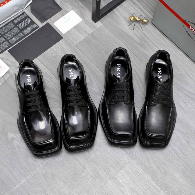 商品商标：Prada 普拉达 商务正装皮鞋 正码码数 38-45 商品材料：精选 头层珠光牛皮鞋面 牛皮内里 原版大底