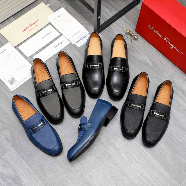 商品商标：Ferragamo 菲拉格慕 ] 正装套装皮鞋 正码码数 38-44 45.46.47订做不退换 商品材料：精选 头层牛皮鞋面 牛皮内里原版大底