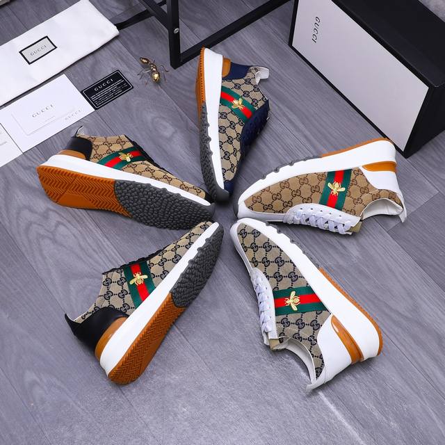 商品商标：Gucci 古驰 休闲鞋 正码码数: 38-44 45订做不退换 商品材料：精选牛皮拼接织布鞋面 皮内里 橡胶大底