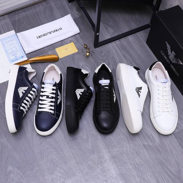 商品商标：Armani 阿玛尼 休闲板鞋 正码码数: 38-45 商品材料：精选牛皮鞋面 猪皮内里 原版大底