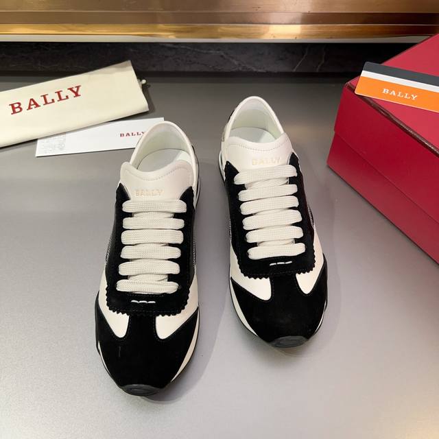 Bally 巴利 男士皮革休闲运动鞋，头层小牛皮鞋面拼色设计，简约时尚风格，搭配经典bally元素点缀细节，鞋身撞色皮革包裹，颜色相呼应，奢华牛皮内里，牛皮垫脚