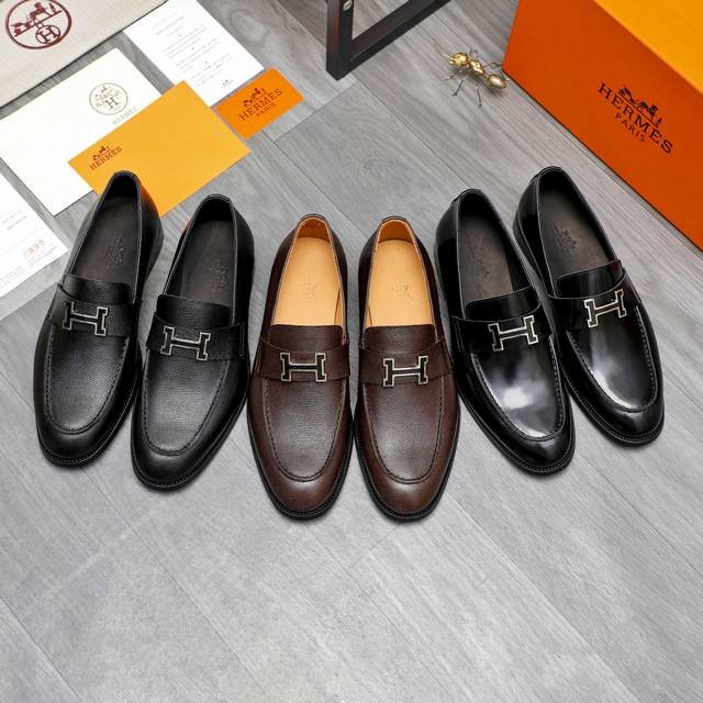 商品商标：Hermes 爱马仕 休闲套脚皮鞋 正码码数: 39-45 商品材料：精选荔纹牛皮鞋面 牛皮内里 原版大底