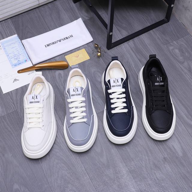 商品商标：Armani 阿玛尼 休闲鞋 正码码数: 38-44 商品材料：精选荔纹牛皮鞋面 牛皮内里 橡胶大底