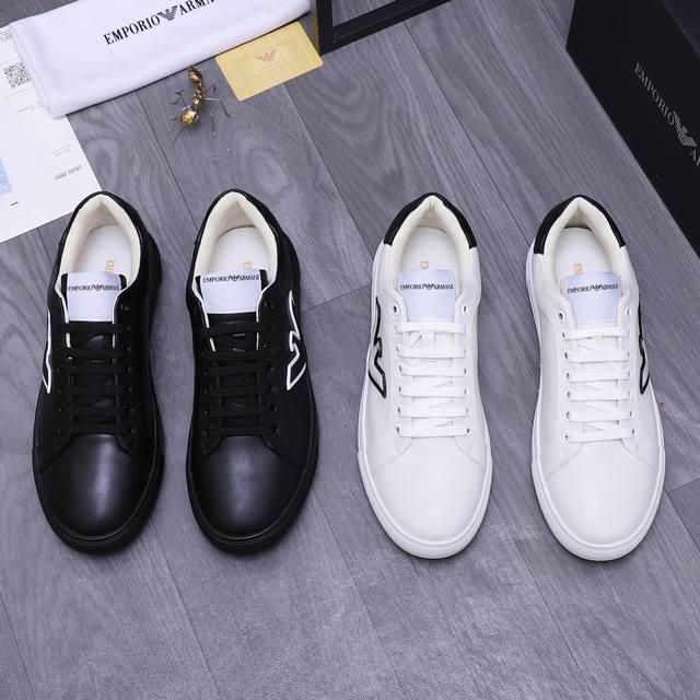 商品商标：Armani 阿玛尼 休闲板鞋 正码码数: 38-45 商品材料：精选牛皮鞋面 网内里 橡胶大底