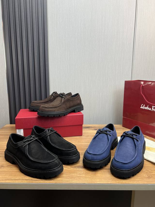 工厂价 菲拉格慕. Ferragamo 男士厚底乐福鞋，最新爆款，1:1原单代购品质，顶级狠货，鞋面进口牛皮.磨砂牛皮.开边珠牛皮，手工立体缝线凸显是圆形鞋头设