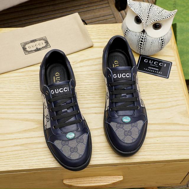 工厂价 Gucci 古奇官网男士休闲鞋同步款，鞋面选用牛皮配进口新品牌元素 古奇，彰显不俗的气息，设计简约套脚款型 超级百搭 内里皮，橡胶大底 ，5个颜色可选！