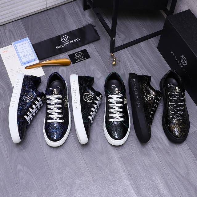 商品商标：Philipp Plein 菲利普-普莱茵 休闲鞋 正码码数: 38-44 45订做不退换 商品材料：精选 漆面牛皮压花鞋面 羊皮内里 原版大底