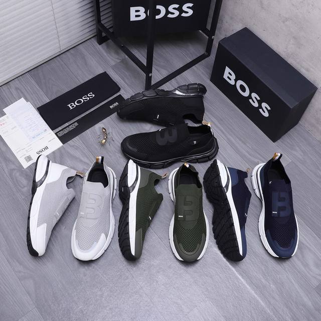 商品商标： Ｂｏｓｓ 休闲鞋 正码码数: 38-44 商品材料：精选牛皮拼接透气飞织鞋面 牛皮鞋垫 橡胶大底