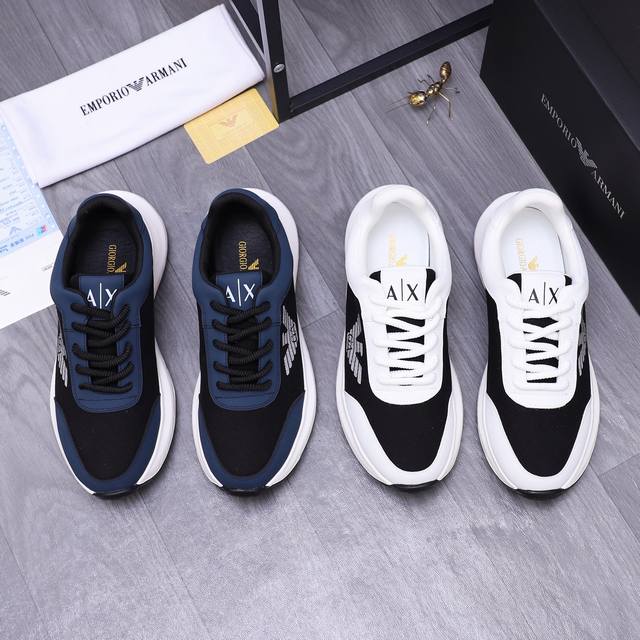 商品商标：Armani 阿玛尼 休闲鞋 正码码数: 38-44 商品材料：精选牛皮拼接鞋面 透气网内里 橡胶大底