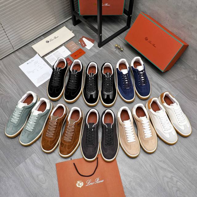 商品商标: Loro Piana 诺悠翩然 休闲板鞋 正码码数: 38-44 商品材料：精选牛皮磨砂拼接鞋面，牛皮内里 原版大底