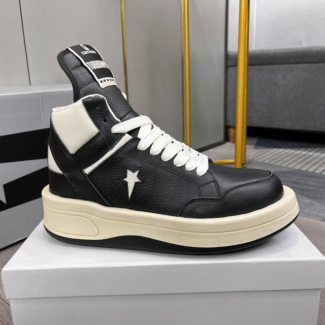 匡威新款情侣装运动鞋rick Owens Drkshdw X Converse Turbodrk Weapon联名款，最新時尚高帮蓝球鞋，潮流百搭之款，鞋面进口