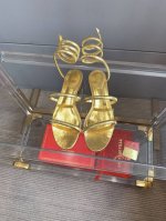 平底 高跟 Ren* Caovill*新款juniper系列欧系蛇形高跟凉鞋 华丽的金色以张扬方式迈入夏季 金属材质一点也不磨脚 极简的线条 水晶点缀增添优雅气