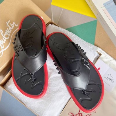 顶级版本：男款 Christian Louboutin 路铂廷cl 红底鞋 Take It Easy系列 铆钉 凉拖鞋 原版购入开发 做货 原版购入开发 做货