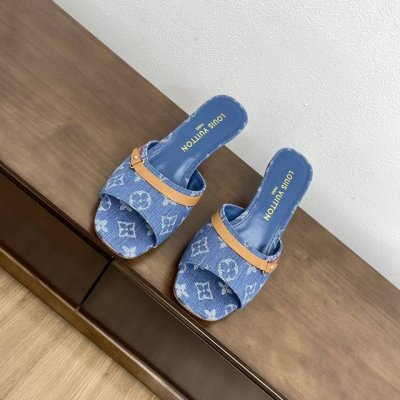 高版本 Louis Vuitton Ss24 New Arrival～Lv 路易威登2024春夏新品小猫跟拖鞋凉鞋 今年单宁牛仔色搭配棕色皮质，也太出彩了！ 刚