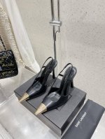 出厂 Saint Lauren* 圣罗兰24 品牌Logo金属头高跟鞋后空凉鞋 成为 Ysl的女人怎么离得开一双好穿的 我经典设计，时尚传承 Ysl的设计师们将