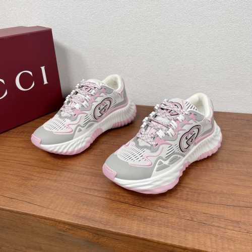 编码：女款 Gucci 古驰 Ripple系列运动鞋Gucci Ripple系列运动鞋采用创新缝线工艺制作，刺绣细节点缀，打造如流水般的质感 轻薄网布设计与立体