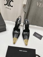 高版本出厂 Saint Laurent 圣罗兰ysl 24Ss早秋大热全新金色方头高跟鞋单鞋！ 经典cassander复古logo搭配野性自由高雅性感并存，收男