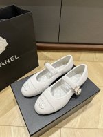 顶级版本 布 皮 Chanel**24P平底玛丽珍 进口白色螺纹布巨火 也有羊皮面 羊里真皮底 Size35 36 37 38 39 定40.41.不退换