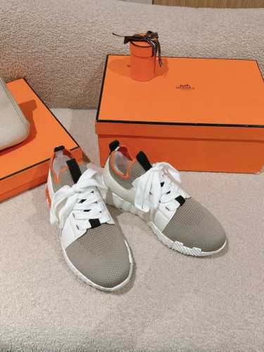 工厂价 爱马仕 Hermes 2024春夏经典情侣款 Flex 休闲系带运动鞋 H家编织bolduc细节厚底拼色一脚蹬毛线袜子跑鞋 材质：进口环保梭织羊毛面料