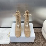 Dior 迪奥 春夏走秀高定系列naughtily-D女靴 Cd字母logo 藤格纹通体提花刺绣优雅及裸凉靴 明星同款粗跟方头系带流苏罗马后拉链短靴 市面顶级版