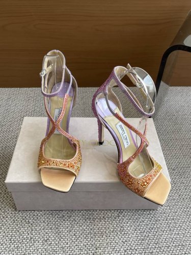 2025新配色 Jimmy Choo 摩登鞋履 街拍神器SAE水晶链高跟凉鞋 尖拖系列 幻彩拼色烫钻款 夺目彩虹婚鞋 整鞋采用施华洛世奇水晶烫钻 个性凉鞋系，9