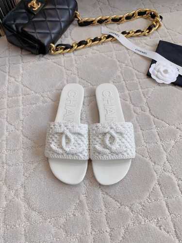 出厂价 Chane*新款coco Beach系列编织拖鞋 经典编织度假风 双ｃ Logo装饰简约清爽 百搭单品 鞋面原版编织面料 羊皮垫脚 尺码35-39 40