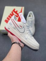 公司级 air force 1 07 low “联名 米白拼接灰红” 低帮 运动鞋 休闲鞋 折边针车 工艺难度大 原楦头原纸板 原装鞋盒 定制五金配件 内置全掌