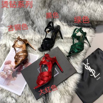 编号5109-39 烫钻 圣罗兰超高跟凉鞋26个色 图片跟高：10Cm 面料材质：布纹 里料材质：羊皮 出厂价胶底：P280米 皮底：P330米 码数：34-4