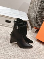 Hermes 24Fw 秋冬新款短靴 面料：小牛皮 ＋牛津 内里：透染牛皮 大底：真皮大底 跟高：6Cm 码数：39-40 40 41 42定制