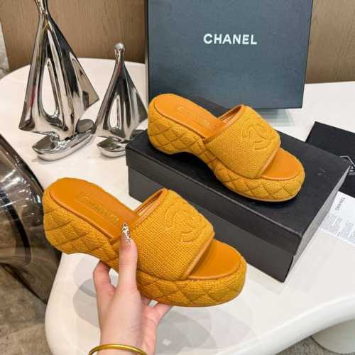 出厂价P Chane* ｜小香25C早春针织双C 复古厚底拖鞋 好穿又出片的度假风凉拖 经典织面双C设计真的很精致 舒适度一绝 上脚轻便 暴走不累脚 增高6Cm