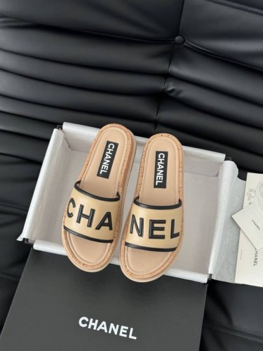 皮 布 Chanel 25K新款字母拖鞋羊皮鞋面 内里羊皮 原版大底Size:35-39 其他码数定做