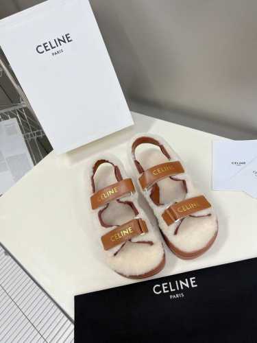 Celine思琳经典款秋冬毛毛拖、超多网红明星种草鞋面全真皮拼接真毛里、上脚非常舒适好看、正品全套包装、原版开模大底、码数：35-40