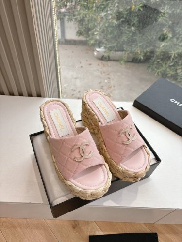 330所见即所得G030顶级品质Chane*25S小香奈儿坡跟麻绳链条凉鞋拖鞋 材质：原版布面 内里：原版羊皮 大底：原版鞋底 约：7Cm 码数:35-39/(