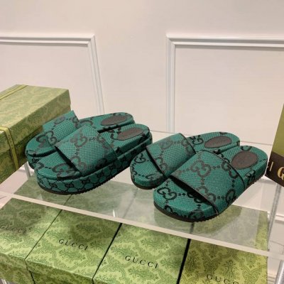 橙子出厂价 ，厚底 GUCCI 古驰春夏新款 大GG防水台厚底拖鞋 凉拖 情侣款码数：35-46
