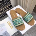 迪奥 Dior 2025春夏新款女鞋 CD字母刺绣logo平底拼色一字拖鞋 市面顶级版本 材质:鞋面进口牛皮 牛皮皮内里+意大利真皮大底 跟高:平跟size：3