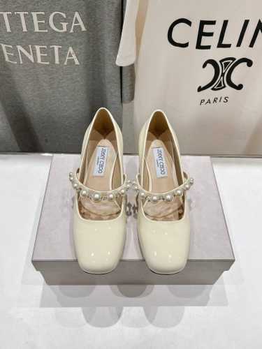 高版本出厂390 Jimmy Choo*｜Jc/吉米周2025Ss春夏新款简约小方头珍珠高跟鞋单鞋 原版套楦，完美的线条，简约大气上脚显气质粗跟舒适百搭，还能拉